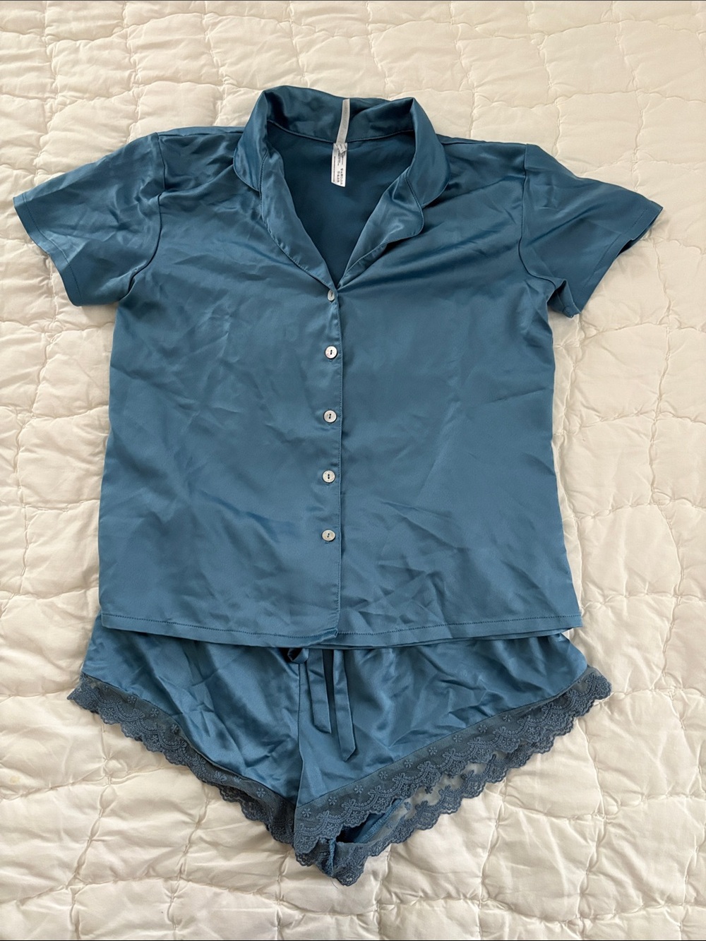 Flora Nikrooz Women's Short Sleeve Button Pajama Set in Slate Blue